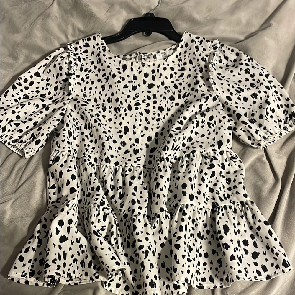 Boutique White and Black Cheetah Print Blouse